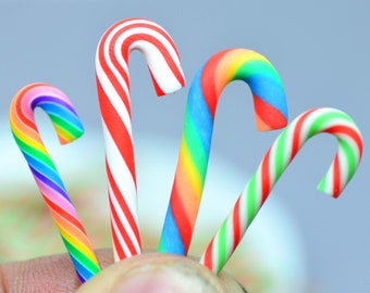 20PCS Polymer Clay Simulation Candy Canes, Christmas Scrapbook Embellishments Crutch Candy, Xmas Party Decoration Charms