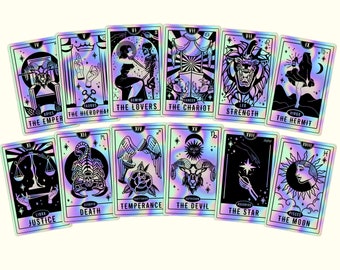 Holographic Zodiac Sign Tarot Cards Vinyl Waterproof Sticker | Traditional Tattoo Style | Laptop Water bottle
