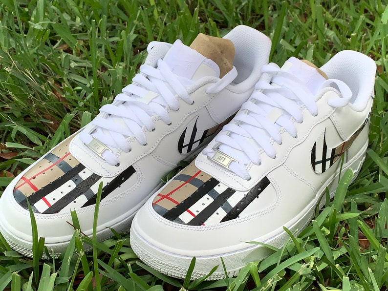 Custom tan plaid Air Force ones | Etsy