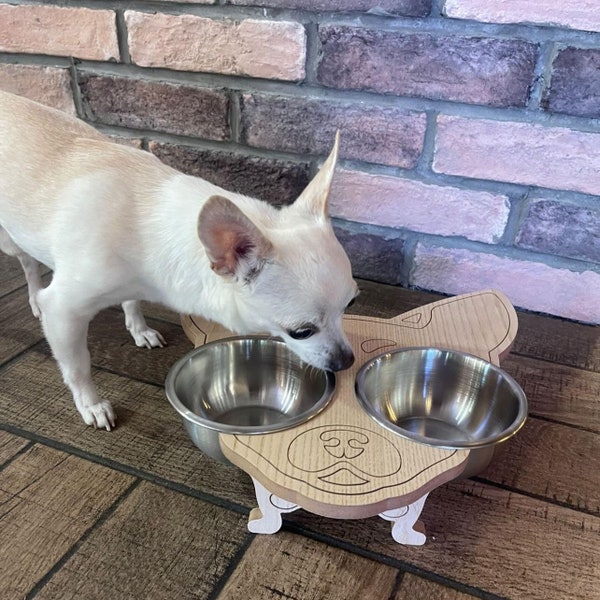 Chihuahua Feeder, Elevated Bowl Stand, Wood Dog Feeder, Raised Feeding dish, "Natural wood" Pet Feeding Station, Small Dog Bowls, Dog Bowls