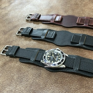 Size 20/22mm Vintage Pilot Bund Style Genuine Leather Watch Strap Band #015
