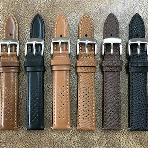Size 18/20/22mm Racing Rally Style Quick Release Leather Watch Strap/Band #146