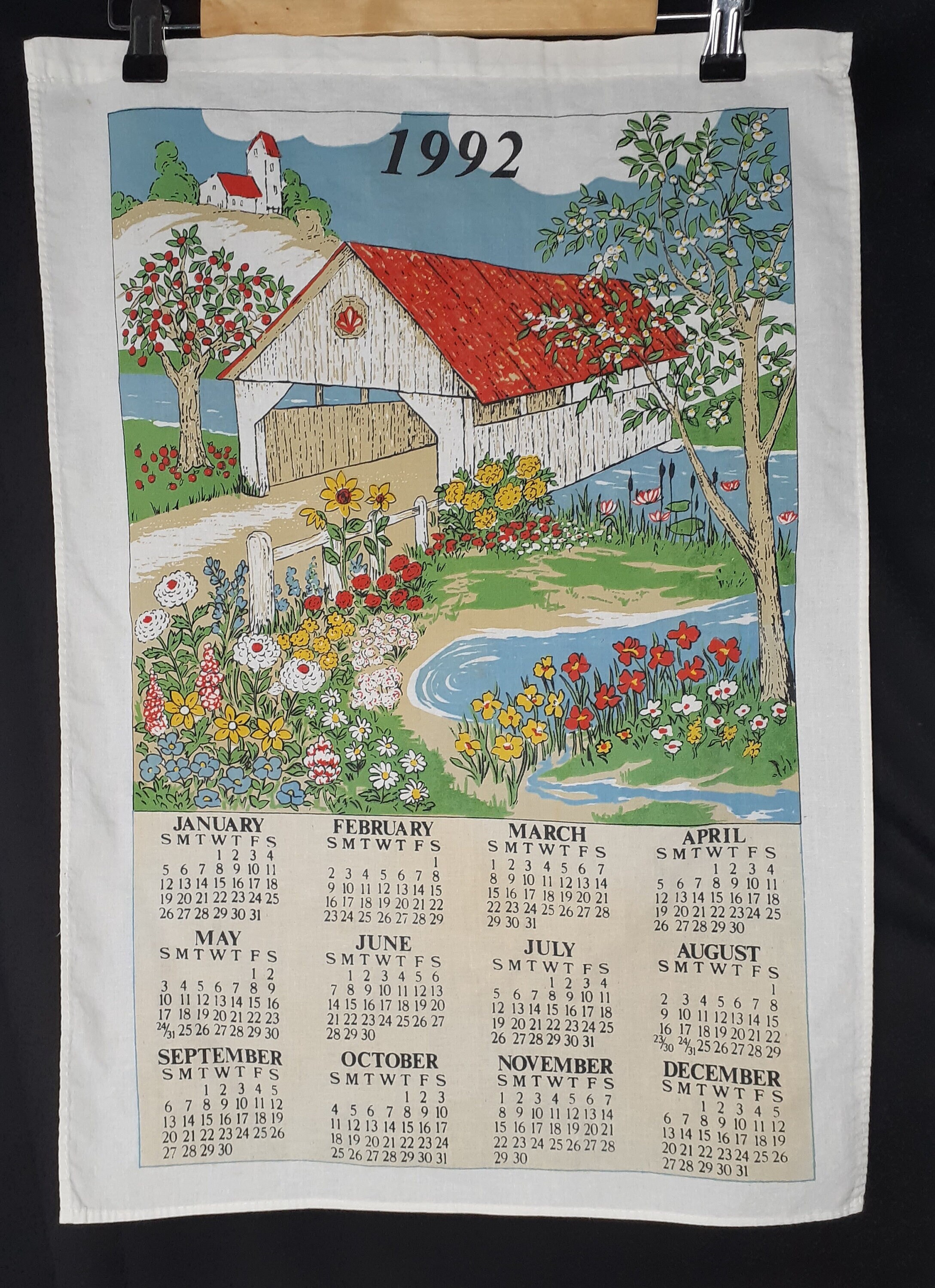 Vintage 1992 Covered Bridge Tea Towel Calendar - Etsy Norway