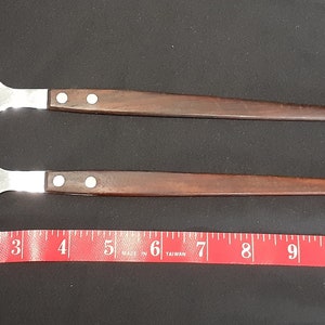 Vintage/Mid Century Modern 13 Stainless Steel and Wood Salad Serving Fork and Spoon Utensils, Made in Japan image 5
