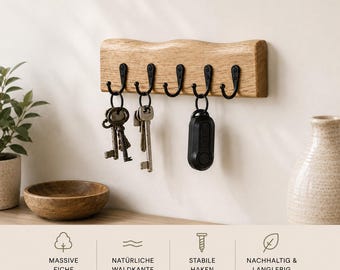 Oak wood key rack with natural live edge