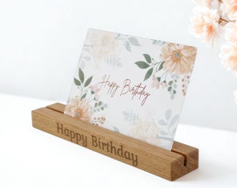 Oak wood card holder with engraving – Personalized – Wooden business card holder – Place card holder – Gift for office & home