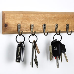 Oak key rack with black hooks