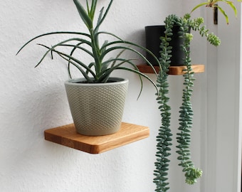 Floating wooden shelf for wall plants – Modern wooden wall shelf for flowers, decoration & minimalist interior design