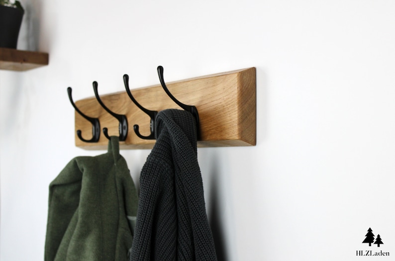 Wall coat rack with black gooseneck hooks image 2