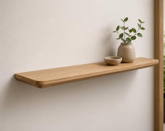 Floating oak wall shelf | Swiss edge, oiled | Solid wood wall board, 2 cm thick | Invisible mounting | Handmade
