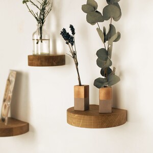 Floating small round shelf, wall plant holder, hanging basket oak wood shelf wall shelf