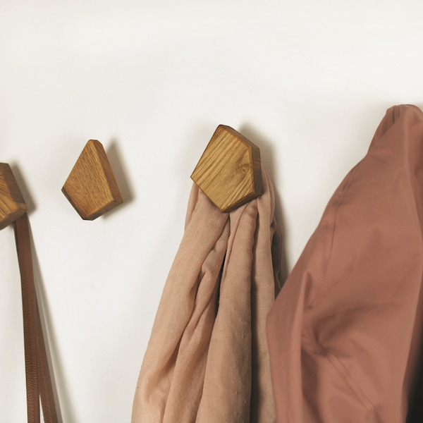 Wooden wall hooks made from recycled oak for stylish organization