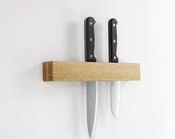 Oak knife holder – wall-mounted knife block – solid wood insert knife holder – various lengths
