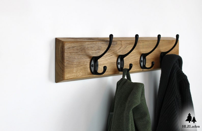 Wall coat rack with black gooseneck hooks image 1