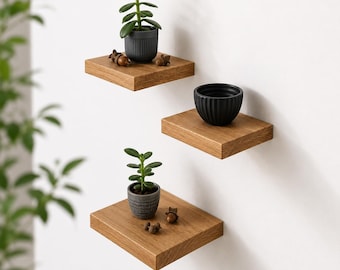 Floating wall shelf, solid oak | Handmade, minimalist | Wooden wall shelf for kitchen or bathroom | Plant holder, housewarming gift | HlzLaden