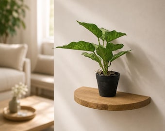 Semicircular oak wall shelf – Solid wood shelf for plants & decorations | Modern floating crescent shelf | Handmade