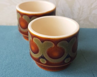 Pair of Vintage Hornsea Egg Cups - Bronte Design in Orange  and Sage Green -1975- Made in Hornsea England