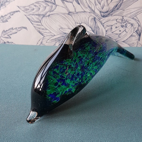 Stunning Wedgwood Glass Dolphin  Paperweight- Hand Made Paperweight- Greens and Blues- Approx 21cms long.