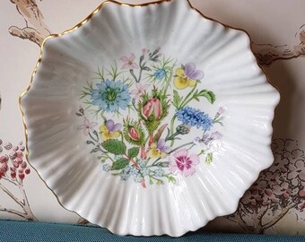 Vintage Aynsley Bone China-schaal – Wild Tudor Flowers, gouden rand