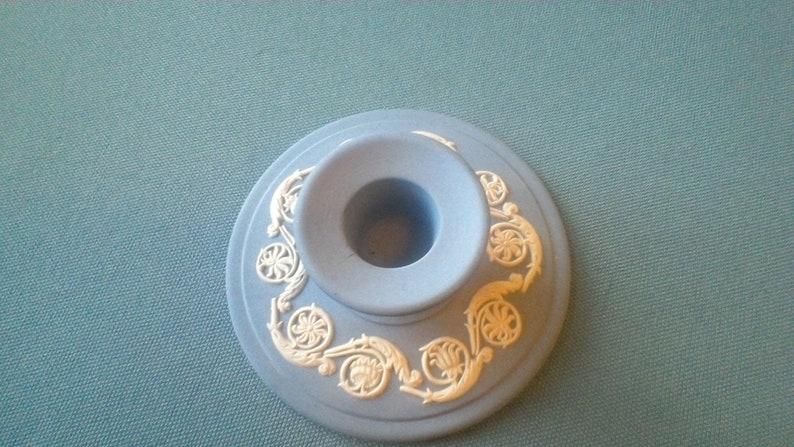 Vintage Wedgwood blue jasperware candlestick Made in England approx 10 cm diameter.