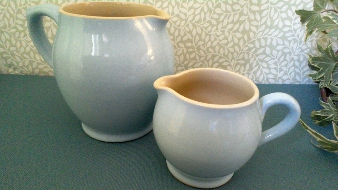 Two Vintage blue Jugs For milk and cream 1 Pint Lovatts Etsy
