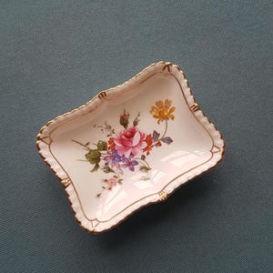 Vintage Royal Crown Derby- Small Rectangular Dish- Pretty Flower Decoration- Gold Detailing- Made in England -12.5x7.5cms