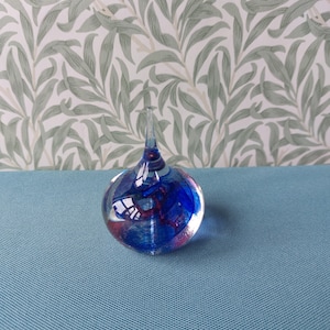 Vintage Small Eirian Glass Paperweight-Blue and pink coloured - Handmade in North Wales -Approx. 5cms diameter