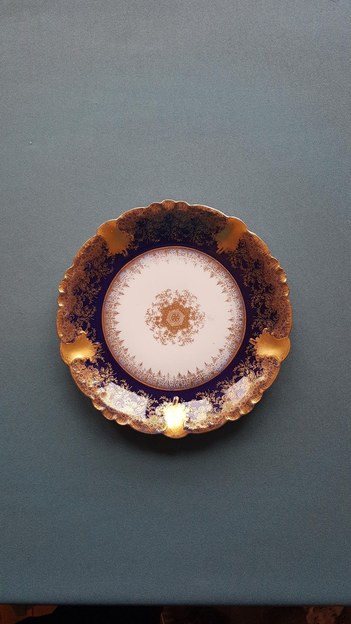アンティーク リモージュ プレート - フランス製 - ダークブルーに金彩