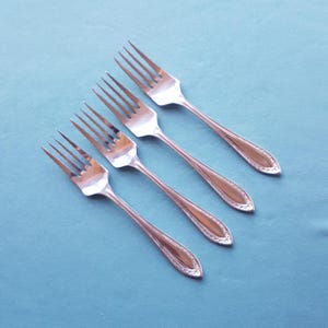 Vintage set of Four Pastry/Cake Forks-Chromium Plate on Nickel Silver -Art Deco Design -Approx. 14.5cms long.