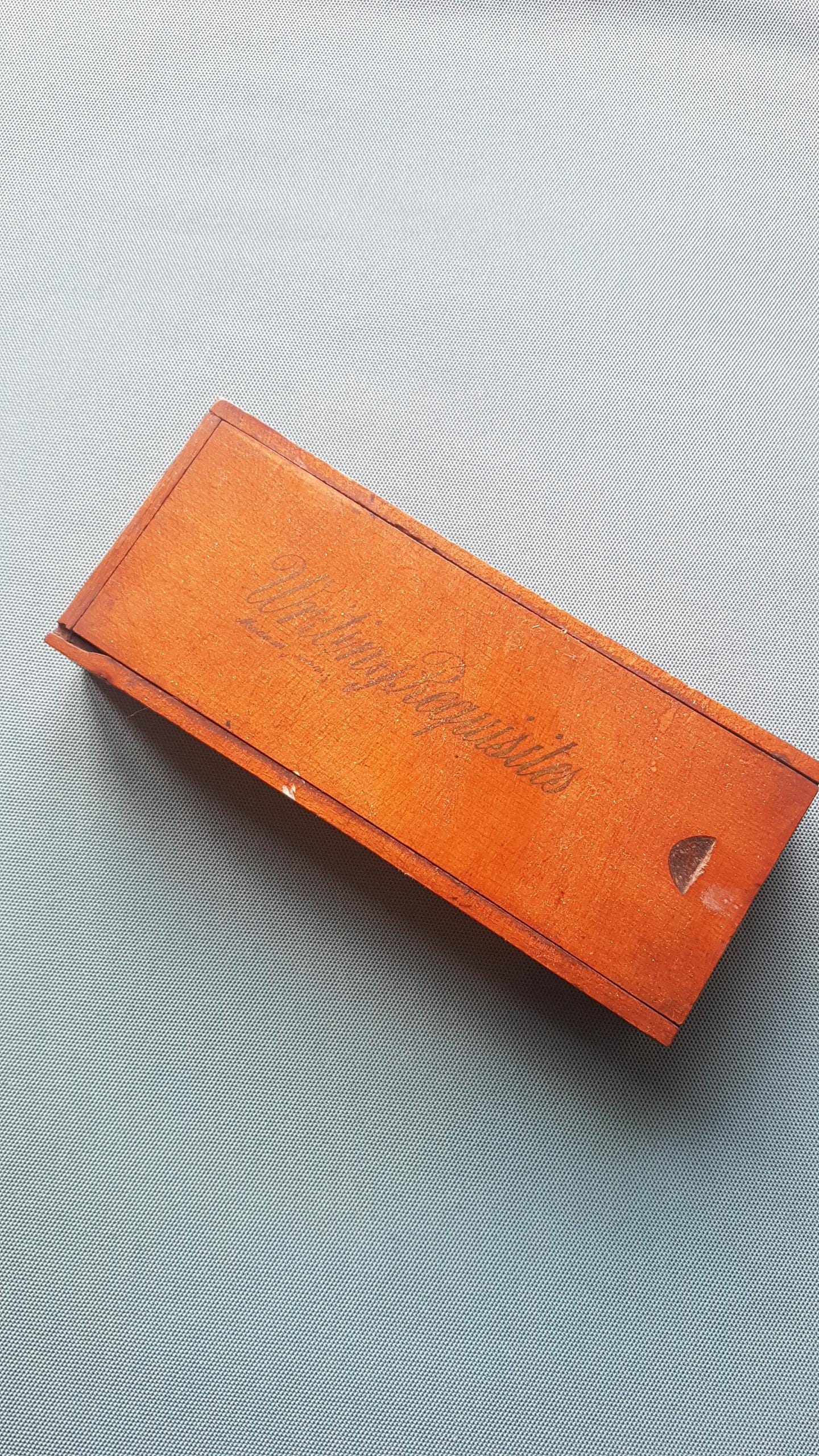 Scatola Portamatite In Legno Vintage Non Finita - Astuccio Con Coperchio Rimovibile Per Penne E Gioielli - Trama Simmetrica
