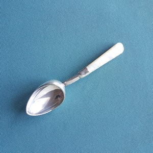 Vintage Mother of Pearl and Silver Plated Scoop/Jam  Spoon - Unusual design- Edwardian cutlery-Approx. 17cms long