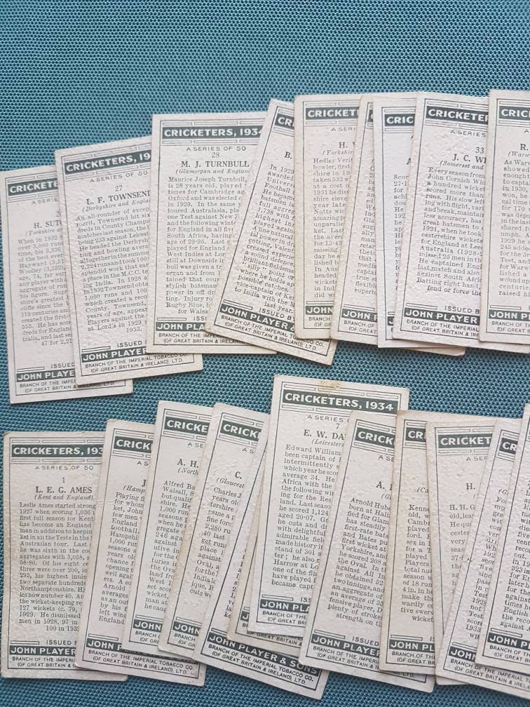 Vintage 1934 Cricketers Cigarette Card Set – John Player & Sons With Album 
