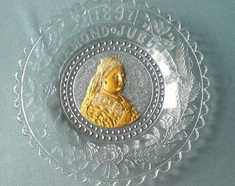 Viktoriansk drottning Victoria glastallrik: Diamantjubileet 1897, rosor och tistlar