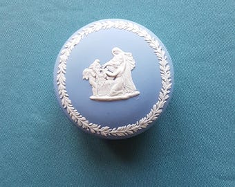 Vintage Round  Wedgwood Blue Jasper Ceramic Box-Trinket box-Jewellery box - Approx. 9cms diameter