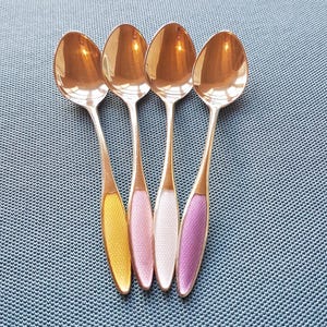 Cuillères Frigast en argent sterling, vermeil et émail, Danemark vintage - Lot de 4 cuillères à café en argent - 9,5 cm de long