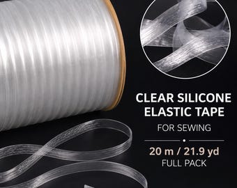 Clear Silicone Elastic Tape for Sewing – 20m / 21.9yd Roll – Seam Stabilizing, Gathering & Stretch Sewing
