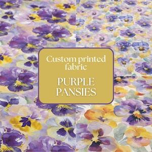 Tela estampada de pensamientos morados: algodón, jersey, felpa francesa y más