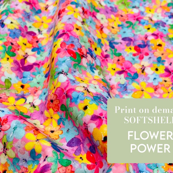 Softshell Fabric | Flower Power | Water repellent, wind retardant | Colorful abstract design | Printed on demand | Sold by meter