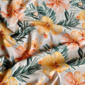 Jersey knit fabric | Big tropical flowers | Soft and stretchy cotton knit | Sold by half meter