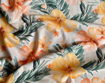 Tropical Flowers Jersey Knit Fabric: Soft Cotton Elastane Blend