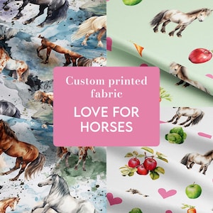 Cotton, Jersey, French terry, Rib knit, Softshell, Bamboo and more | Printed fabric with Horses and ponies | Sold by meters