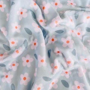 Minky Fleece Fabric: Light Blue Floral Plush - By The Half Meter
