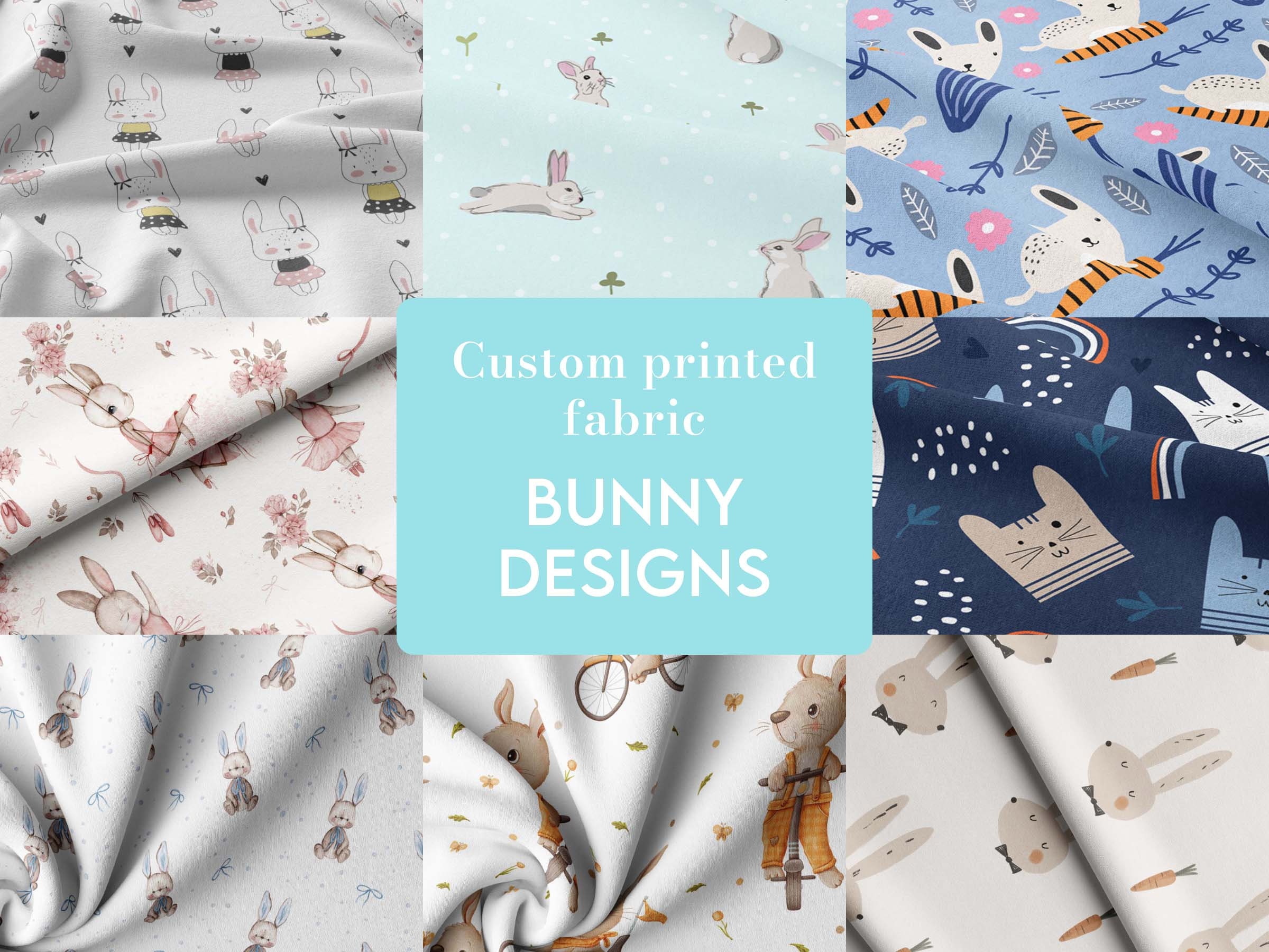 Bunny Print Fabric: Cotton, Jersey, French Terry - Sold by Meter