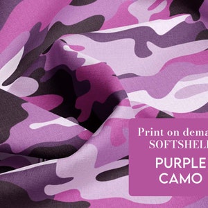 Lila Camo Softshell Stoff: Wasserabweisend, Windabweisend - Meterware