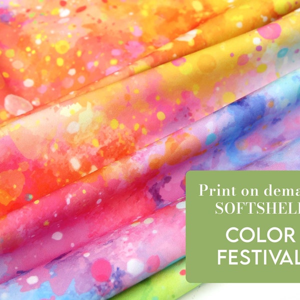 Softshell Fabric | Color Festival | Water repellent, wind retardant | Colorful design | Printed on demand | Sold by meter