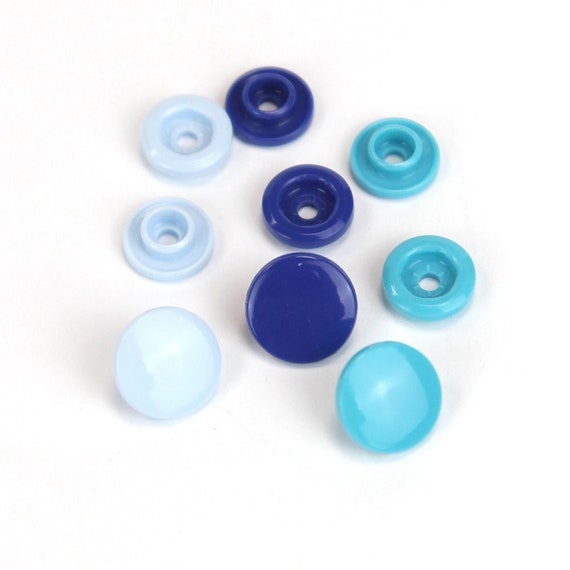 Set of Plastic Snaps Dark, Light, Medium Blue for Baby Clothing, Bed Linen,  Light Fixing Strength 