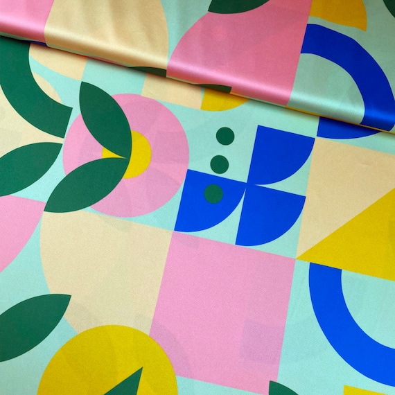 Geometric Interlock Knit Fabric: Lightweight Polyester Jersey, Good Drape - Sold by Half Meter