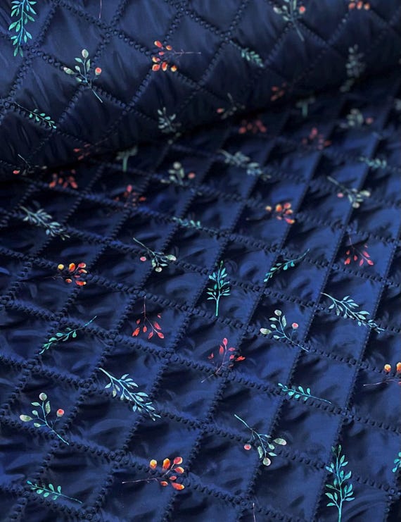 Quilted Water Repellent Fabric | Twigs in the Night, Silicon Wadding (Half Meter)