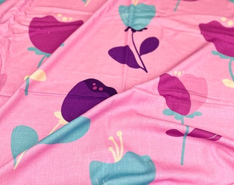 Tissu lin viscose à fleurs : imprimé abstrait de fleurs, demi-mètre