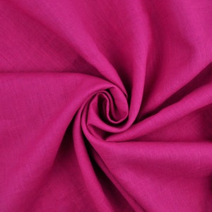 Washed Linen Fabric: Fuchsia Pink, Soft Flax - Half Meter